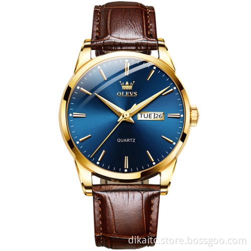 Couple OLEVS 2872 Brand Men Watch Fashion Casual Brown Leather Strap Quartz Movement Watches Men 2021